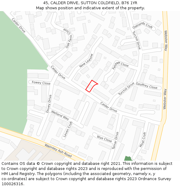 45, CALDER DRIVE, SUTTON COLDFIELD, B76 1YR: Location map and indicative extent of plot