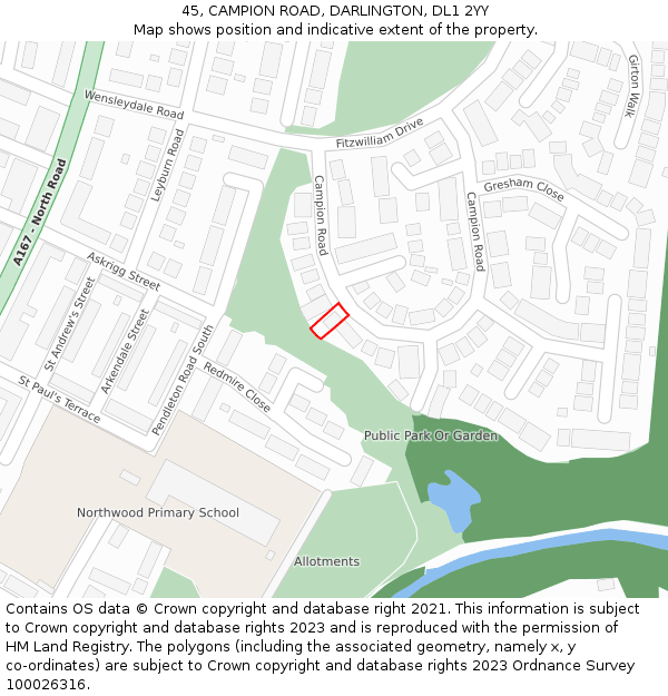 45, CAMPION ROAD, DARLINGTON, DL1 2YY: Location map and indicative extent of plot