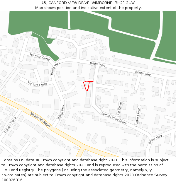 45, CANFORD VIEW DRIVE, WIMBORNE, BH21 2UW: Location map and indicative extent of plot