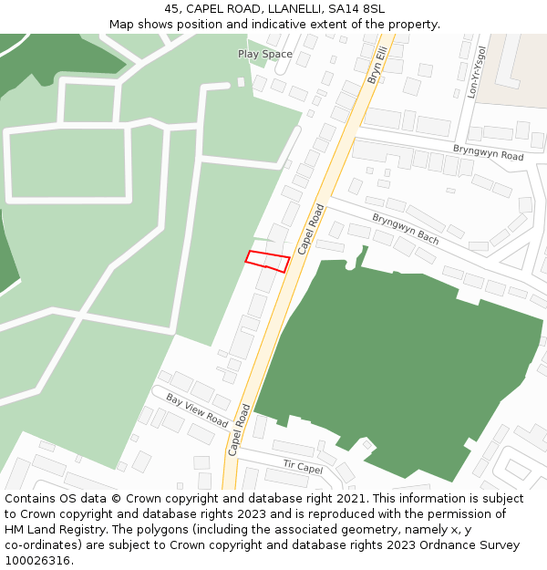 45, CAPEL ROAD, LLANELLI, SA14 8SL: Location map and indicative extent of plot