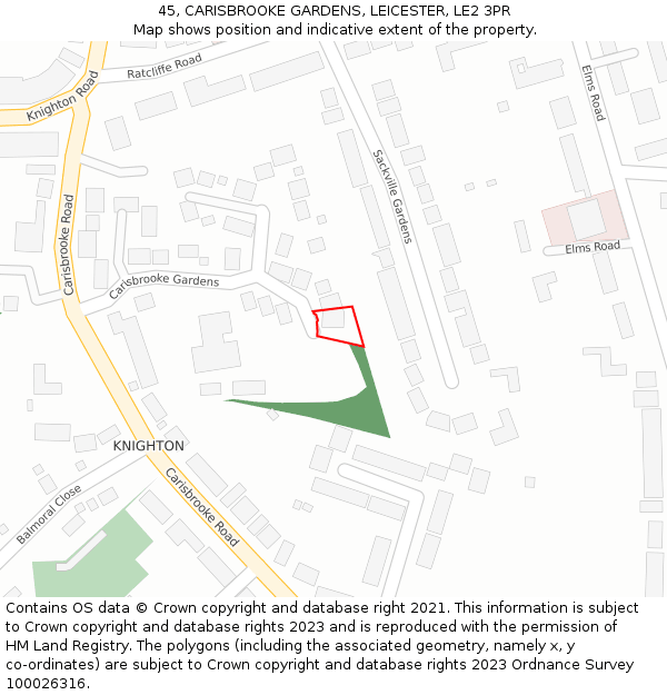 45, CARISBROOKE GARDENS, LEICESTER, LE2 3PR: Location map and indicative extent of plot