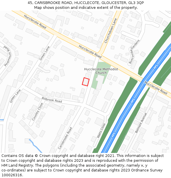 45, CARISBROOKE ROAD, HUCCLECOTE, GLOUCESTER, GL3 3QP: Location map and indicative extent of plot