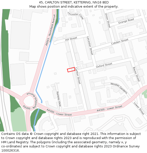 45, CARLTON STREET, KETTERING, NN16 8ED: Location map and indicative extent of plot