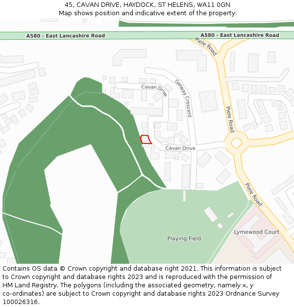 45, CAVAN DRIVE, HAYDOCK, ST HELENS, WA11 0GN: Location map and indicative extent of plot