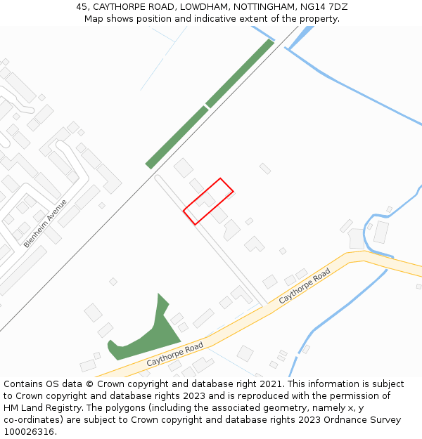 45, CAYTHORPE ROAD, LOWDHAM, NOTTINGHAM, NG14 7DZ: Location map and indicative extent of plot