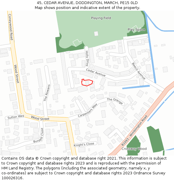 45, CEDAR AVENUE, DODDINGTON, MARCH, PE15 0LD: Location map and indicative extent of plot