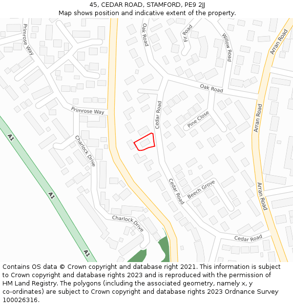 45, CEDAR ROAD, STAMFORD, PE9 2JJ: Location map and indicative extent of plot