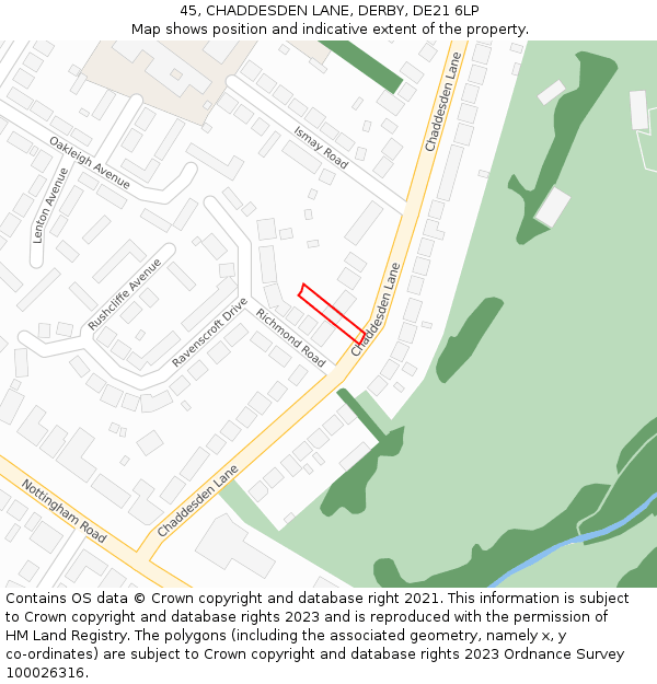 45, CHADDESDEN LANE, DERBY, DE21 6LP: Location map and indicative extent of plot