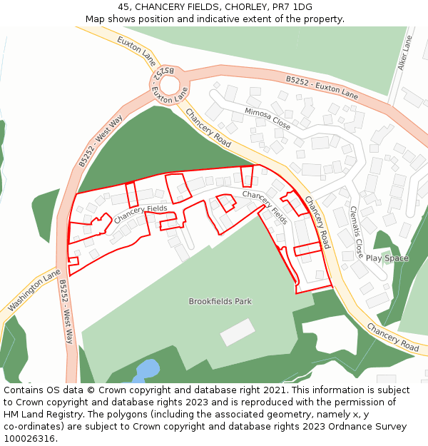 45, CHANCERY FIELDS, CHORLEY, PR7 1DG: Location map and indicative extent of plot