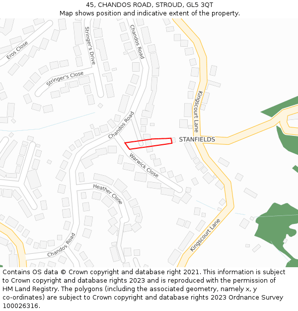 45, CHANDOS ROAD, STROUD, GL5 3QT: Location map and indicative extent of plot