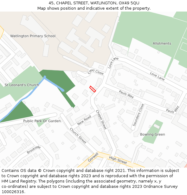 45, CHAPEL STREET, WATLINGTON, OX49 5QU: Location map and indicative extent of plot