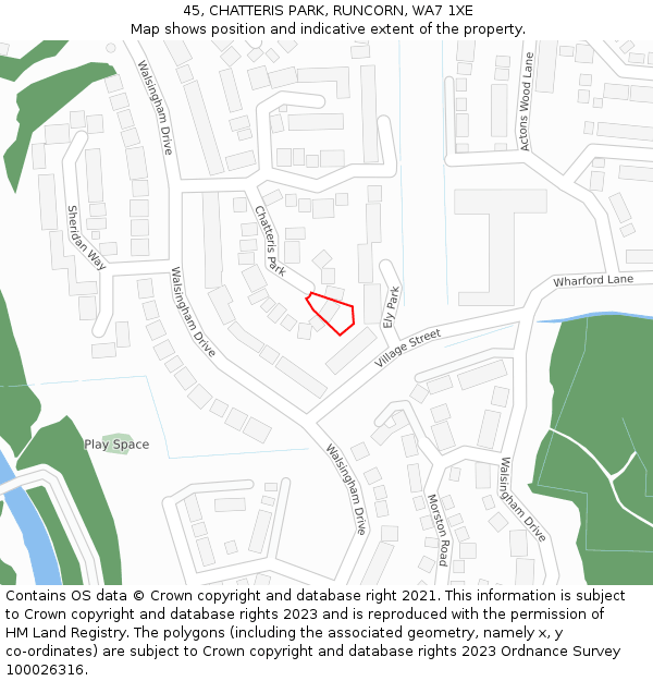 45, CHATTERIS PARK, RUNCORN, WA7 1XE: Location map and indicative extent of plot