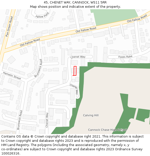 45, CHENET WAY, CANNOCK, WS11 5RR: Location map and indicative extent of plot