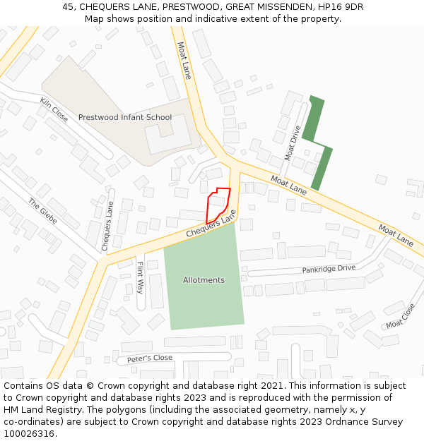 45, CHEQUERS LANE, PRESTWOOD, GREAT MISSENDEN, HP16 9DR: Location map and indicative extent of plot