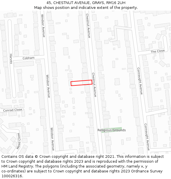 45, CHESTNUT AVENUE, GRAYS, RM16 2UH: Location map and indicative extent of plot