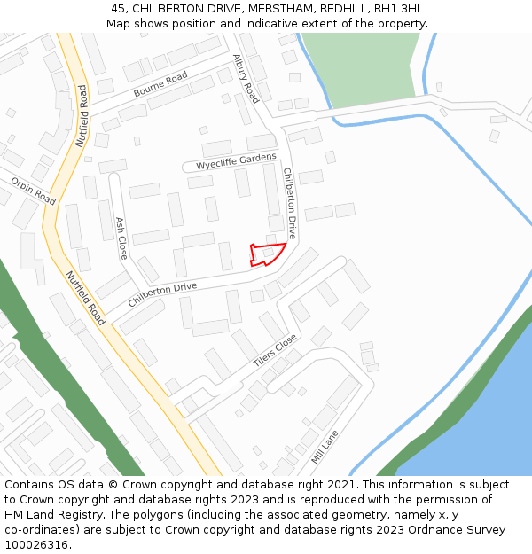 45, CHILBERTON DRIVE, MERSTHAM, REDHILL, RH1 3HL: Location map and indicative extent of plot