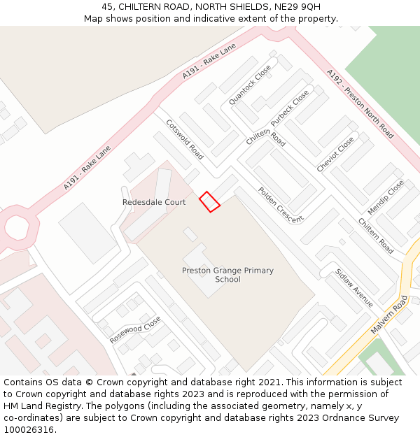 45, CHILTERN ROAD, NORTH SHIELDS, NE29 9QH: Location map and indicative extent of plot