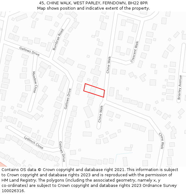 45, CHINE WALK, WEST PARLEY, FERNDOWN, BH22 8PR: Location map and indicative extent of plot