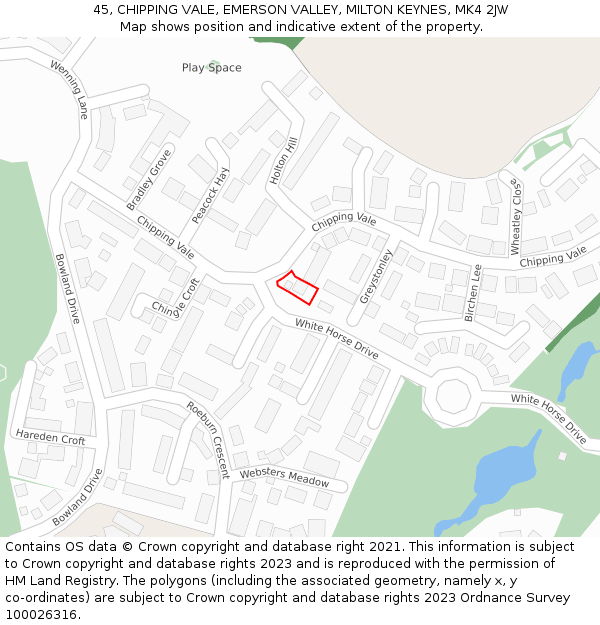45, CHIPPING VALE, EMERSON VALLEY, MILTON KEYNES, MK4 2JW: Location map and indicative extent of plot