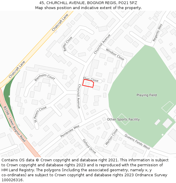 45, CHURCHILL AVENUE, BOGNOR REGIS, PO21 5PZ: Location map and indicative extent of plot