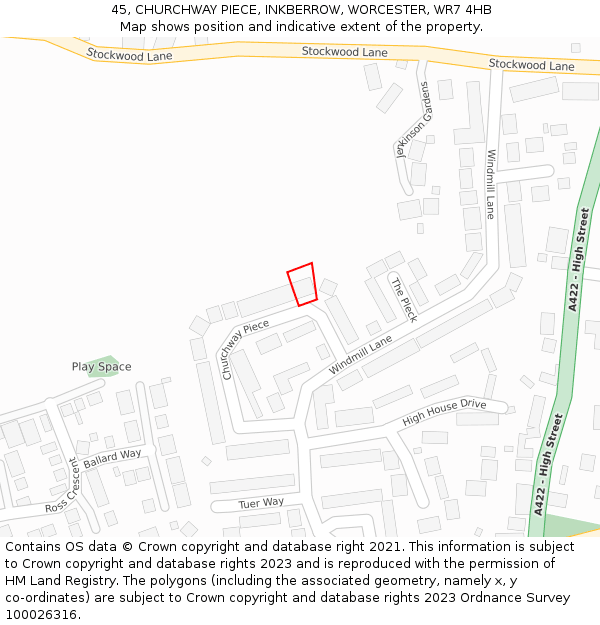 45, CHURCHWAY PIECE, INKBERROW, WORCESTER, WR7 4HB: Location map and indicative extent of plot