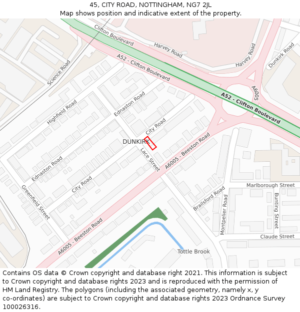 45, CITY ROAD, NOTTINGHAM, NG7 2JL: Location map and indicative extent of plot