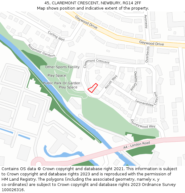 45, CLAREMONT CRESCENT, NEWBURY, RG14 2FF: Location map and indicative extent of plot