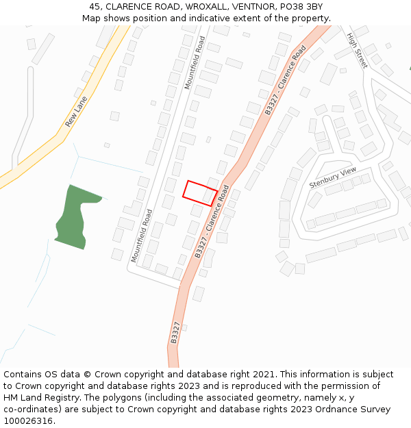 45, CLARENCE ROAD, WROXALL, VENTNOR, PO38 3BY: Location map and indicative extent of plot