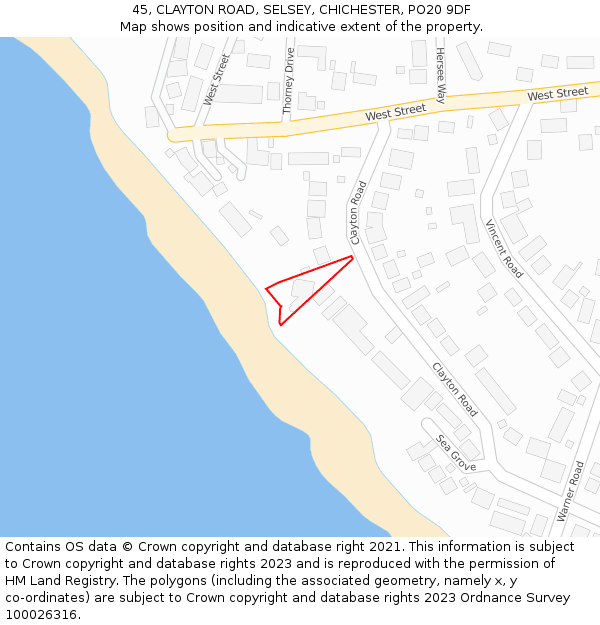 45, CLAYTON ROAD, SELSEY, CHICHESTER, PO20 9DF: Location map and indicative extent of plot