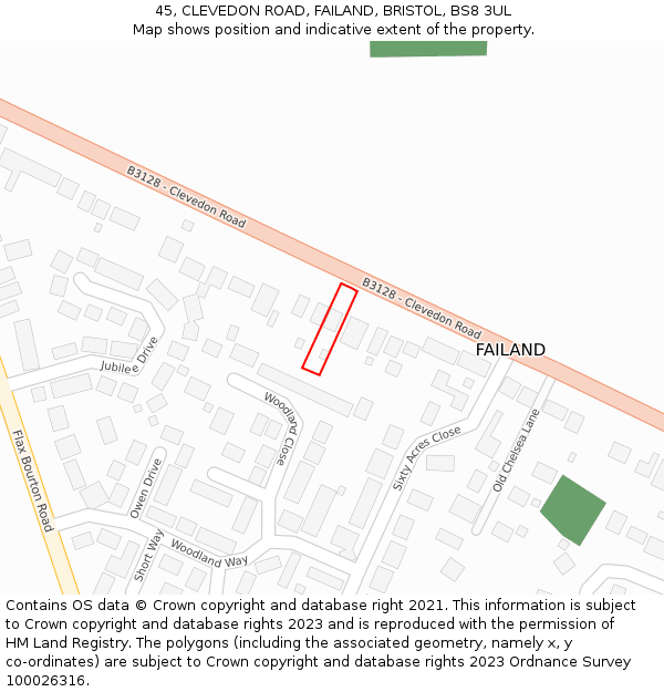 45, CLEVEDON ROAD, FAILAND, BRISTOL, BS8 3UL: Location map and indicative extent of plot