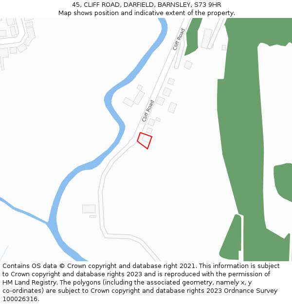 45, CLIFF ROAD, DARFIELD, BARNSLEY, S73 9HR: Location map and indicative extent of plot