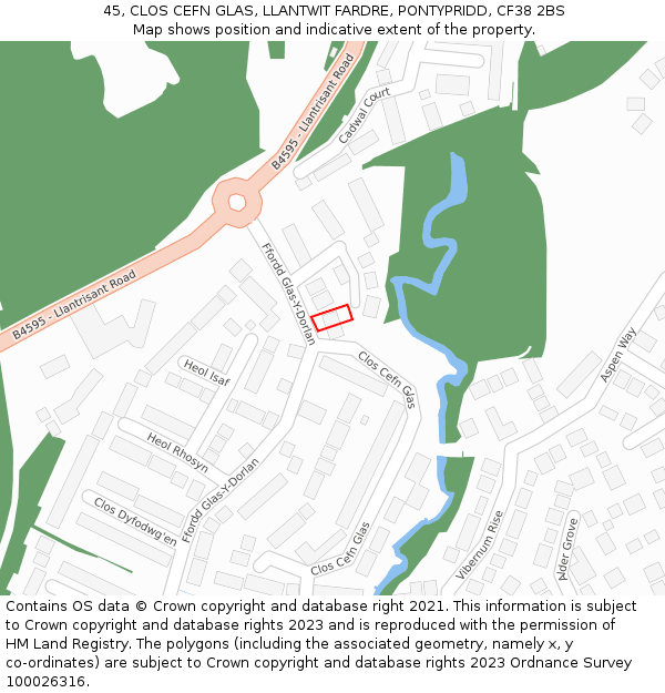 45, CLOS CEFN GLAS, LLANTWIT FARDRE, PONTYPRIDD, CF38 2BS: Location map and indicative extent of plot