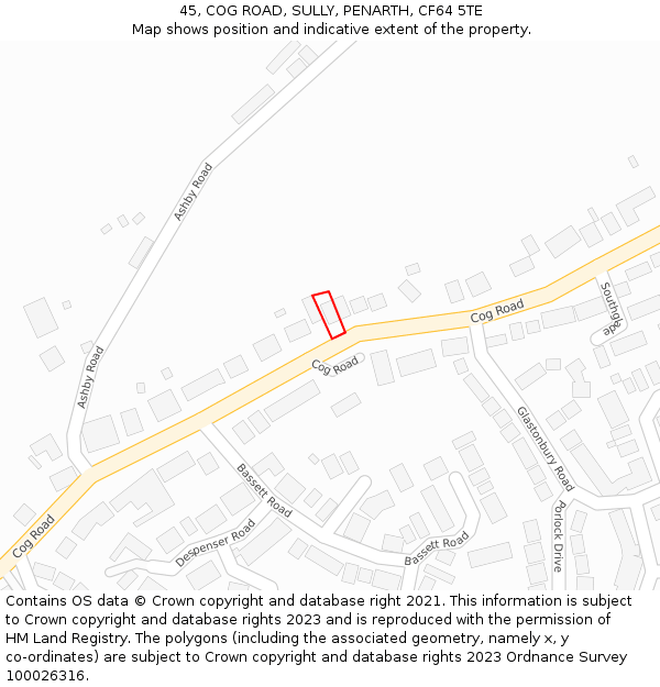 45, COG ROAD, SULLY, PENARTH, CF64 5TE: Location map and indicative extent of plot