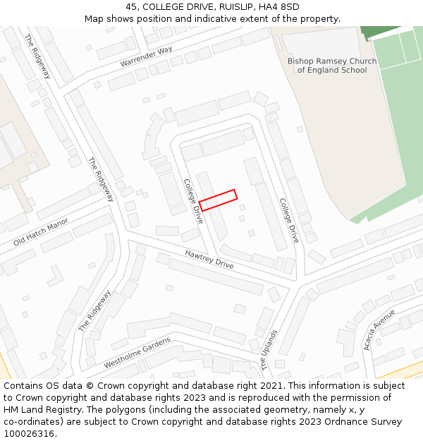 45, COLLEGE DRIVE, RUISLIP, HA4 8SD: Location map and indicative extent of plot
