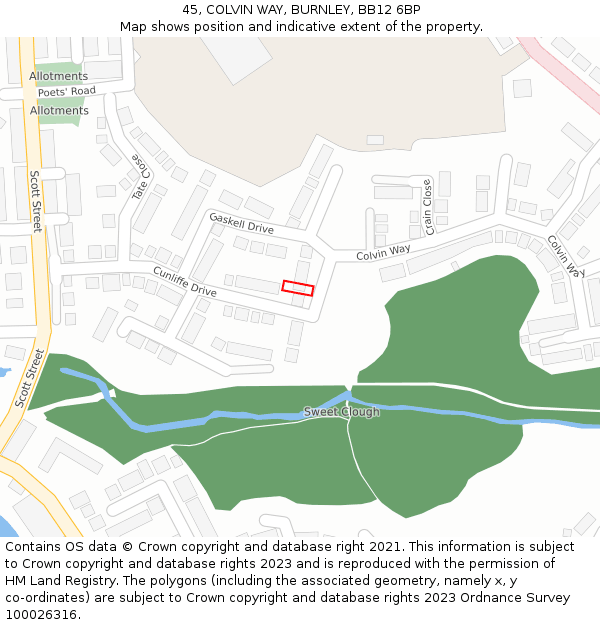 45, COLVIN WAY, BURNLEY, BB12 6BP: Location map and indicative extent of plot