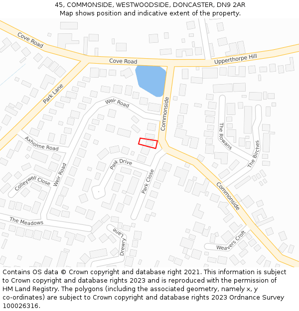45, COMMONSIDE, WESTWOODSIDE, DONCASTER, DN9 2AR: Location map and indicative extent of plot