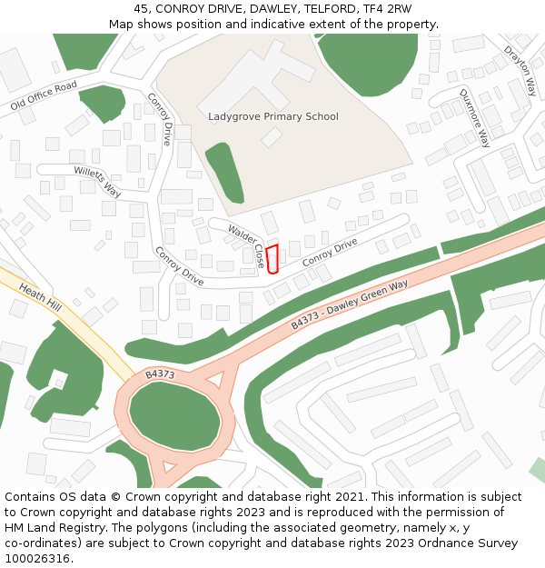 45, CONROY DRIVE, DAWLEY, TELFORD, TF4 2RW: Location map and indicative extent of plot