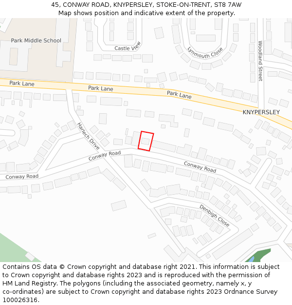 45, CONWAY ROAD, KNYPERSLEY, STOKE-ON-TRENT, ST8 7AW: Location map and indicative extent of plot