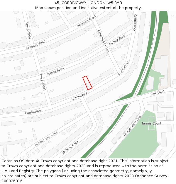 45, CORRINGWAY, LONDON, W5 3AB: Location map and indicative extent of plot