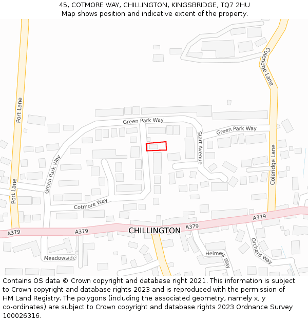 45, COTMORE WAY, CHILLINGTON, KINGSBRIDGE, TQ7 2HU: Location map and indicative extent of plot