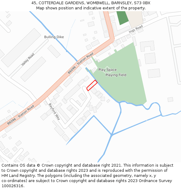 45, COTTERDALE GARDENS, WOMBWELL, BARNSLEY, S73 0BX: Location map and indicative extent of plot