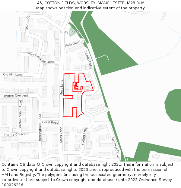 45, COTTON FIELDS, WORSLEY, MANCHESTER, M28 3UA: Location map and indicative extent of plot
