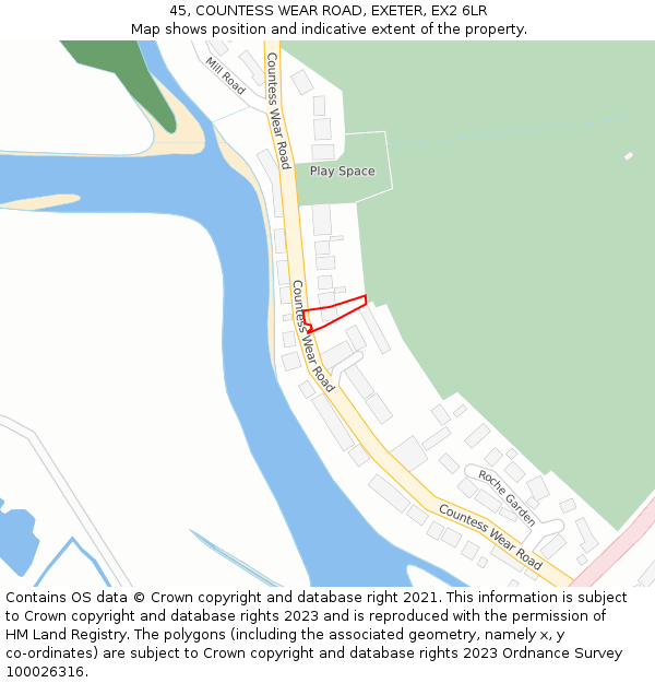 45, COUNTESS WEAR ROAD, EXETER, EX2 6LR: Location map and indicative extent of plot