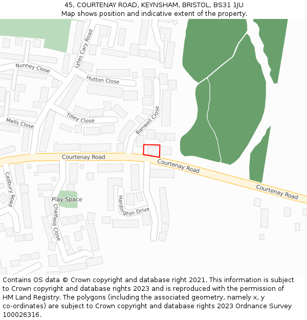 45, COURTENAY ROAD, KEYNSHAM, BRISTOL, BS31 1JU: Location map and indicative extent of plot