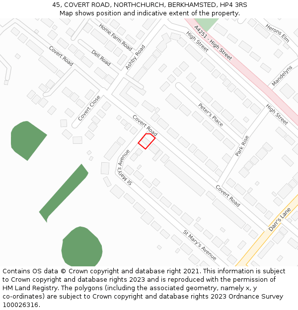 45, COVERT ROAD, NORTHCHURCH, BERKHAMSTED, HP4 3RS: Location map and indicative extent of plot