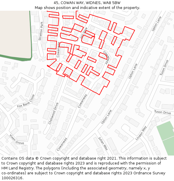 45, COWAN WAY, WIDNES, WA8 5BW: Location map and indicative extent of plot