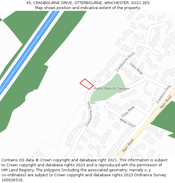 45, CRANBOURNE DRIVE, OTTERBOURNE, WINCHESTER, SO21 2ES: Location map and indicative extent of plot