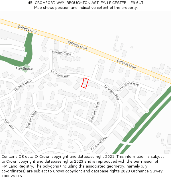45, CROMFORD WAY, BROUGHTON ASTLEY, LEICESTER, LE9 6UT: Location map and indicative extent of plot