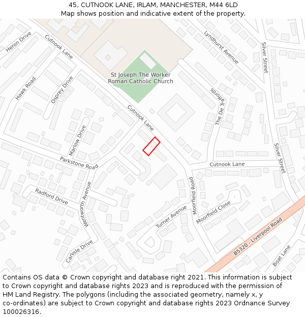 45, CUTNOOK LANE, IRLAM, MANCHESTER, M44 6LD: Location map and indicative extent of plot