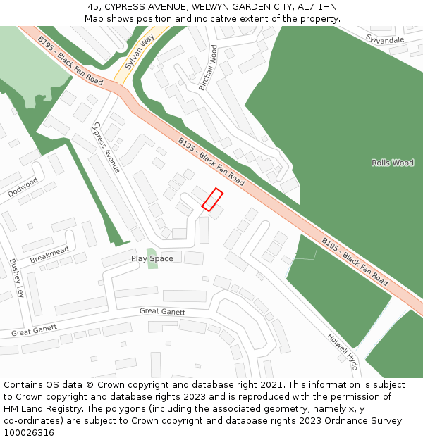45, CYPRESS AVENUE, WELWYN GARDEN CITY, AL7 1HN: Location map and indicative extent of plot